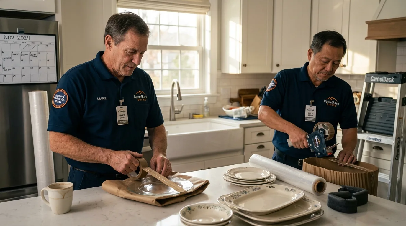Professional crew packing kitchen dishware in Oskaloosa, KS